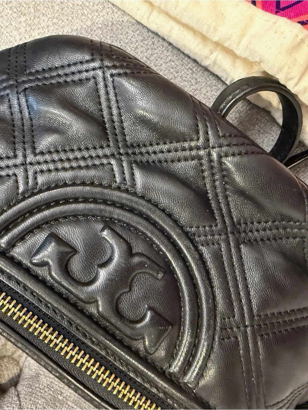 Tory Burch Black Quilted Leather Crossbody Belt Bag with Tassel